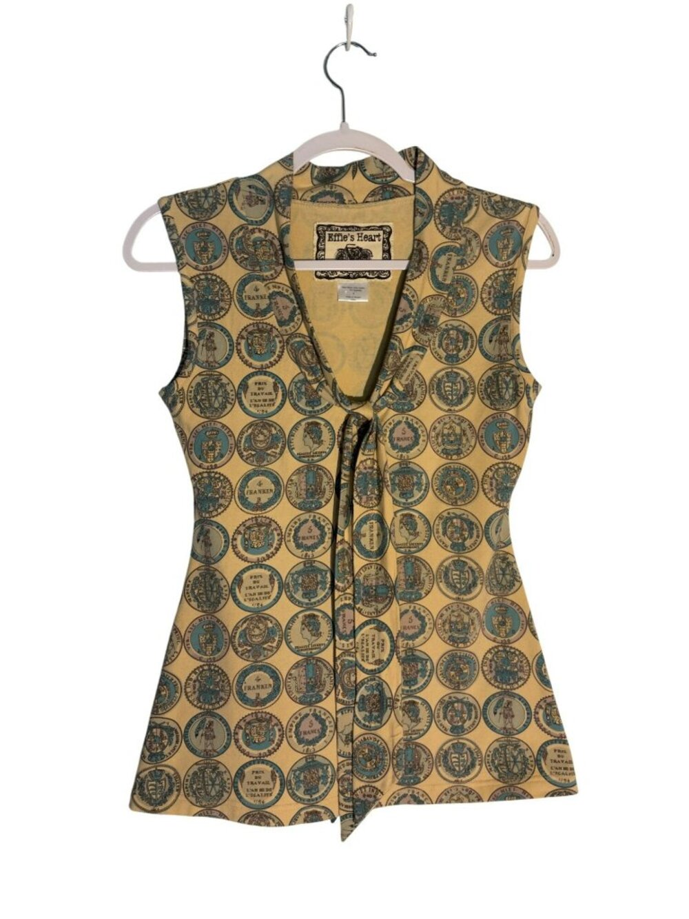 Effie’s Heart Sleeveless Tie-Front Top With Vintage Currency Print Size S
